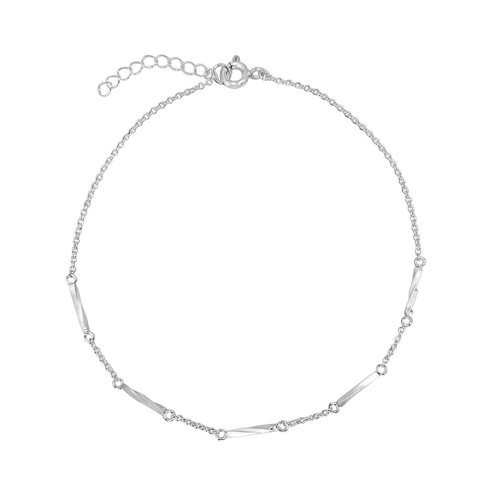 Sterling Silver Twisted Bar Anklet - Cable Chain Ankle Bracelet