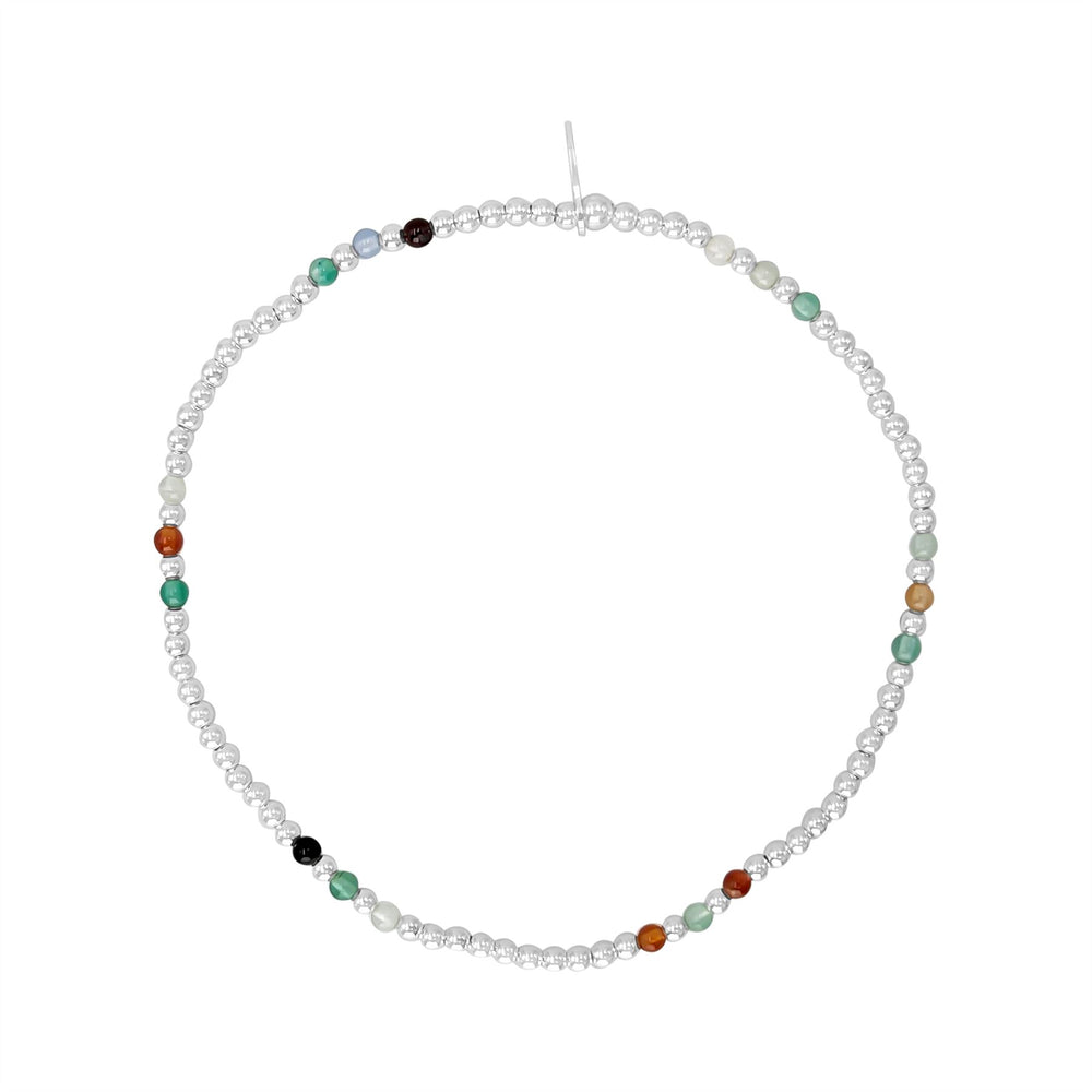 Sterling Silver Multicoloured Agate Stretch Bracelet - Rainbow Beads