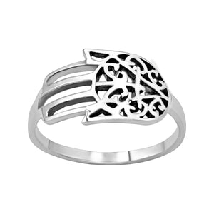 
                  
                    Sterling Silver Large Hamsa Hand Band Ring - Filigree Cut-Out Design
                  
                