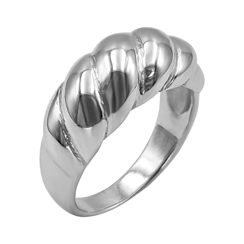 Sterling Silver Classic Croissant Ring - Chunky Ribbed Dome Design