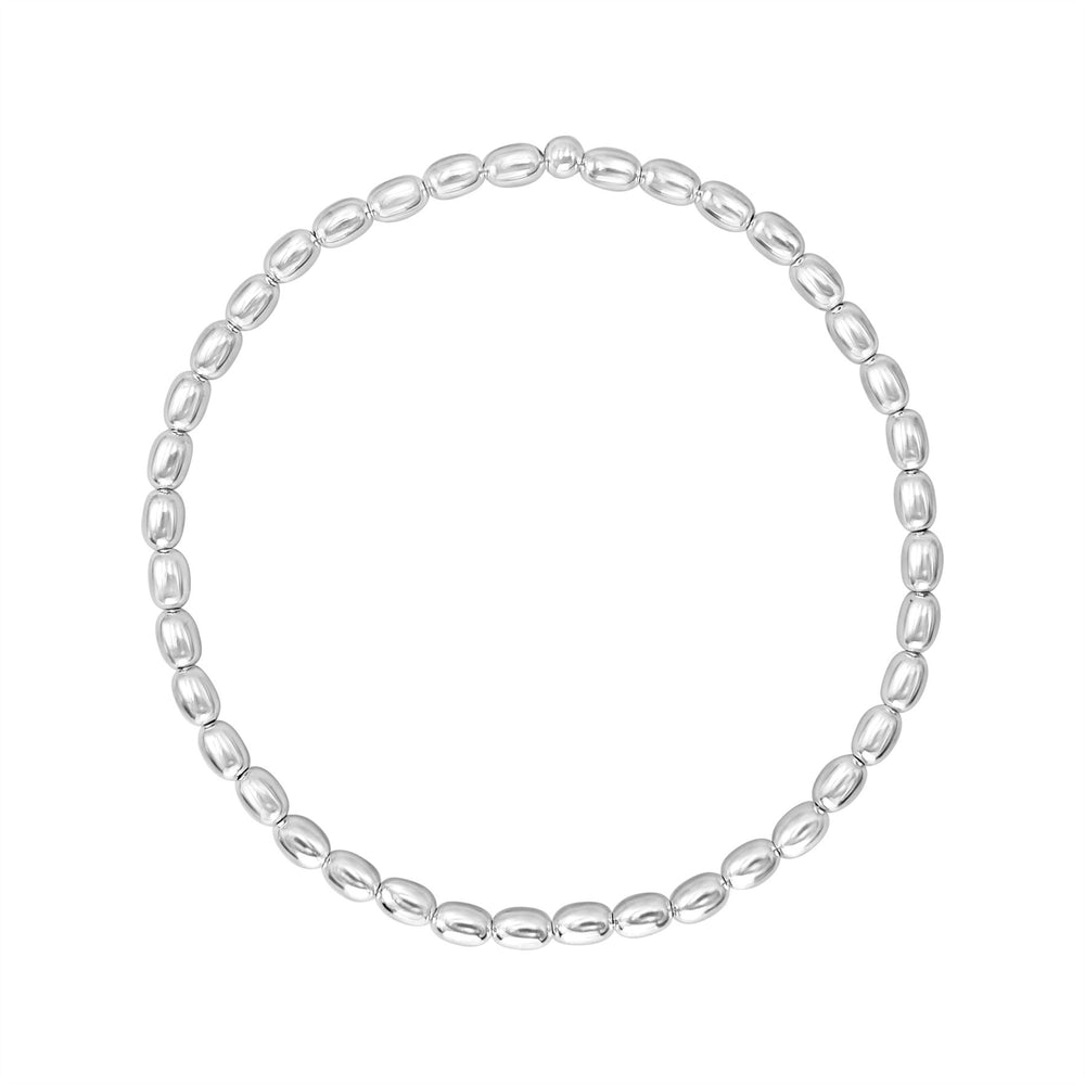 Sterling Silver Rice Bead Stretch Bracelet for Stacking - Oval Beads