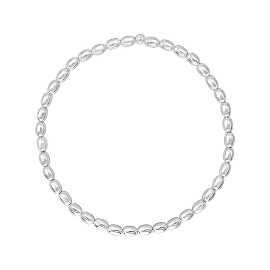 Sterling Silver Rice Bead Stretch Bracelet for Stacking - Oval Beads