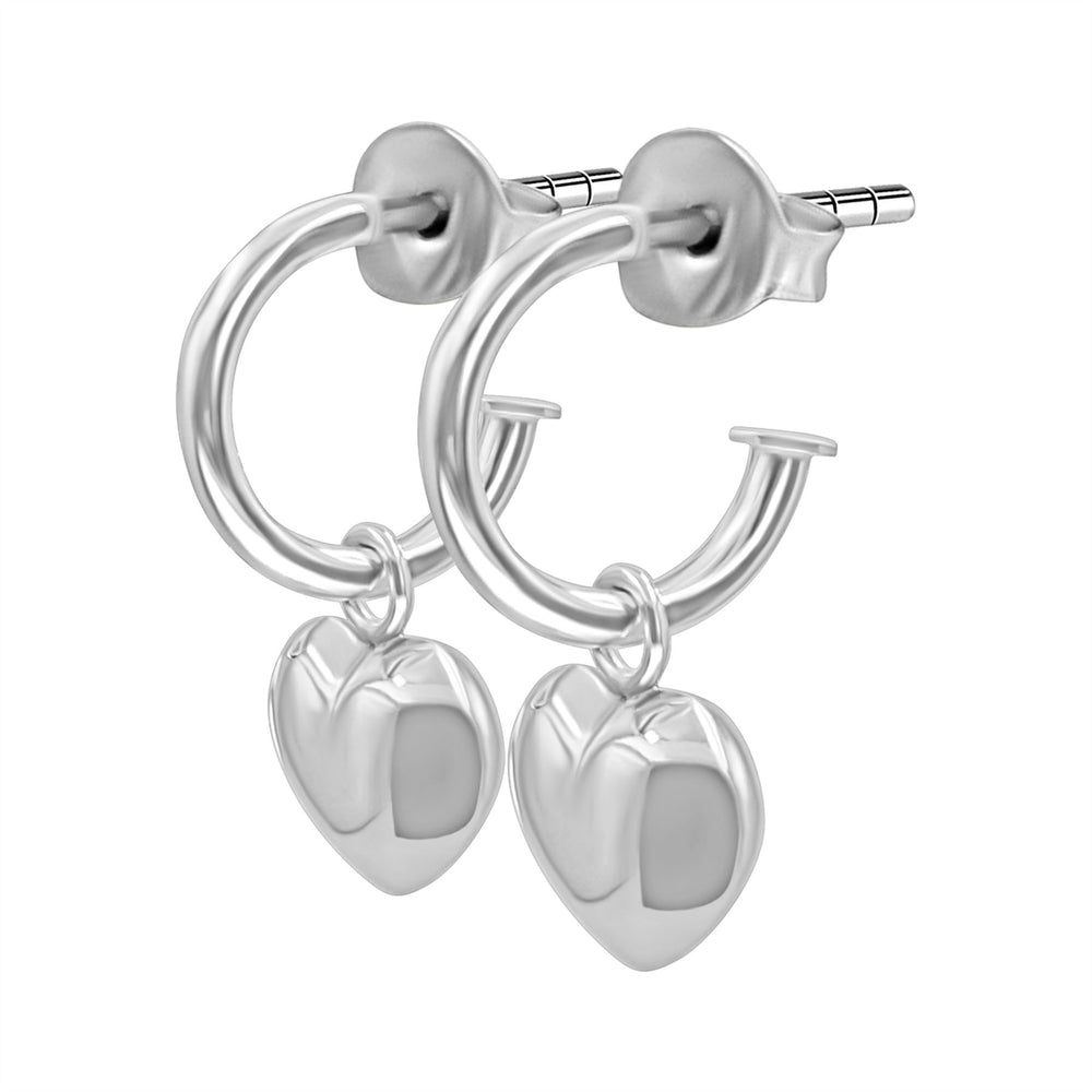 Sterling Silver Puffed Heart Hoop Earrings - 15mm Charm Hoops