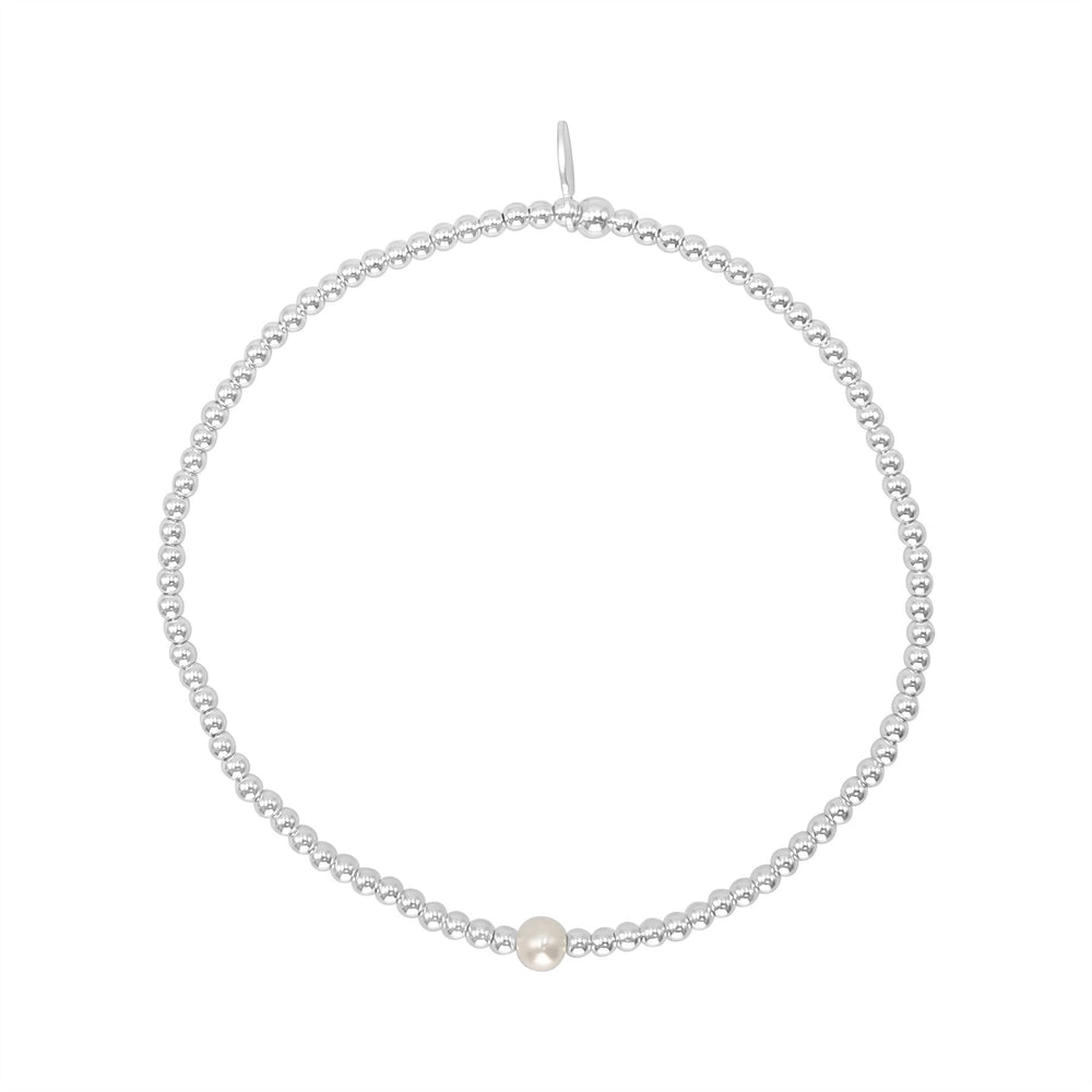 Sterling Silver Freshwater Pearl Stretch Bracelet - Ball Bead Design