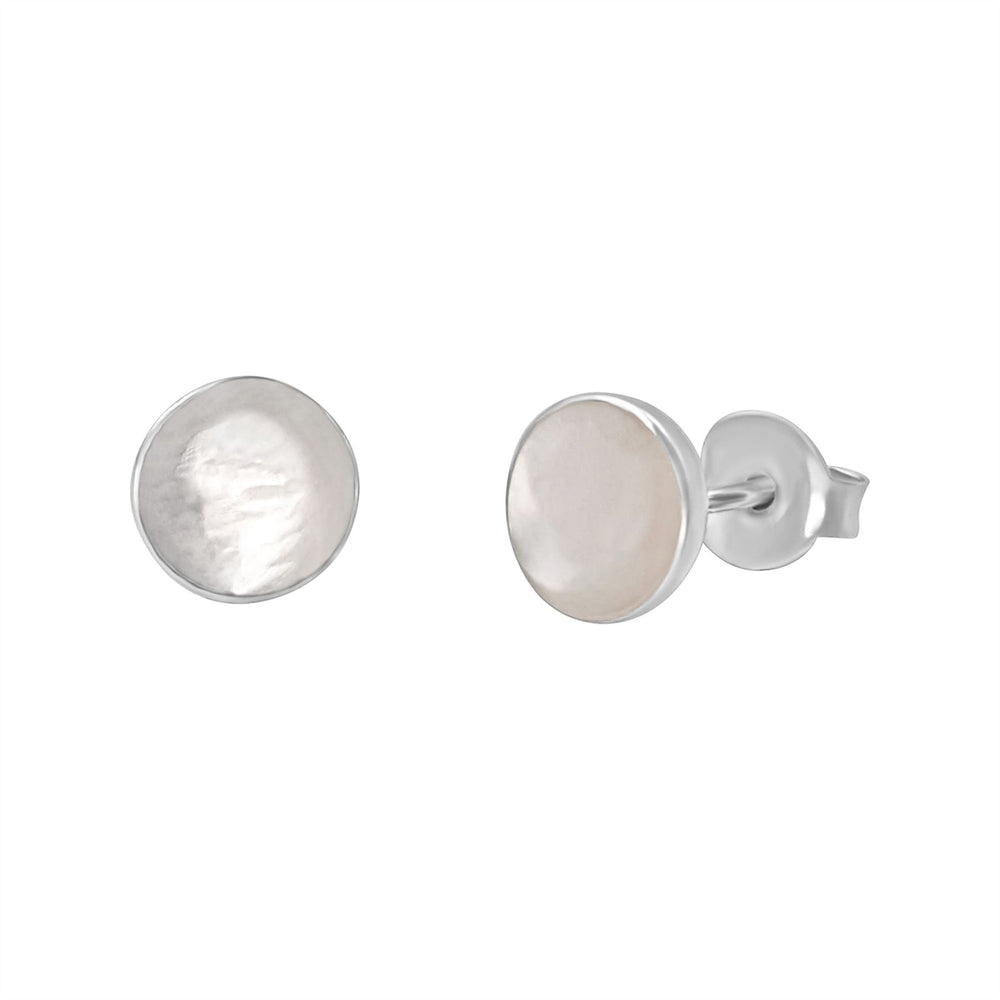 Sterling Silver Mother of Pearl Stud Earrings - June Birthstone Studs