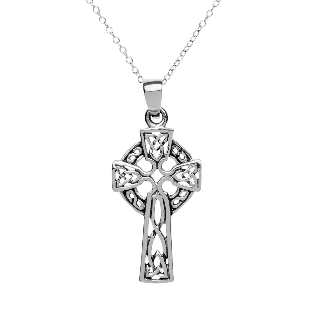 Sterling Silver Trinity Knot Celtic Cross Pendant Necklace Curb Chain