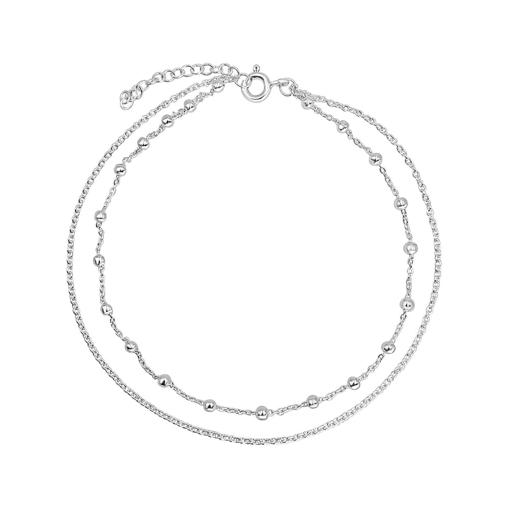 Sterling Silver Double Strand Anklet - Layered Chain Ankle Bracelet