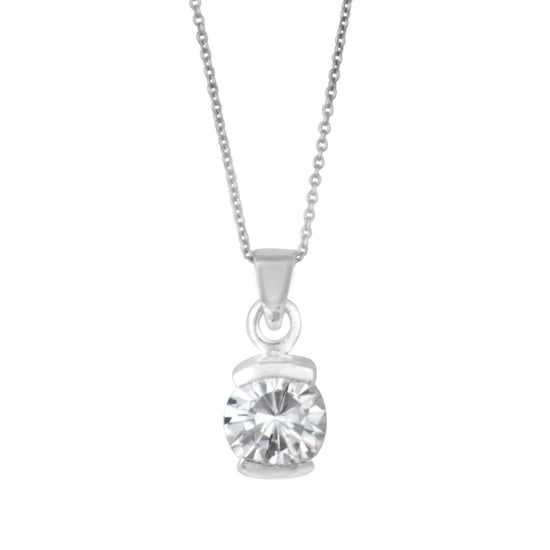 Sterling Silver Round CZ Pendant Necklace