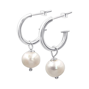 
                  
                    Sterling Silver Freshwater Pearl Hoop Earrings - Gemstone Drop Style
                  
                