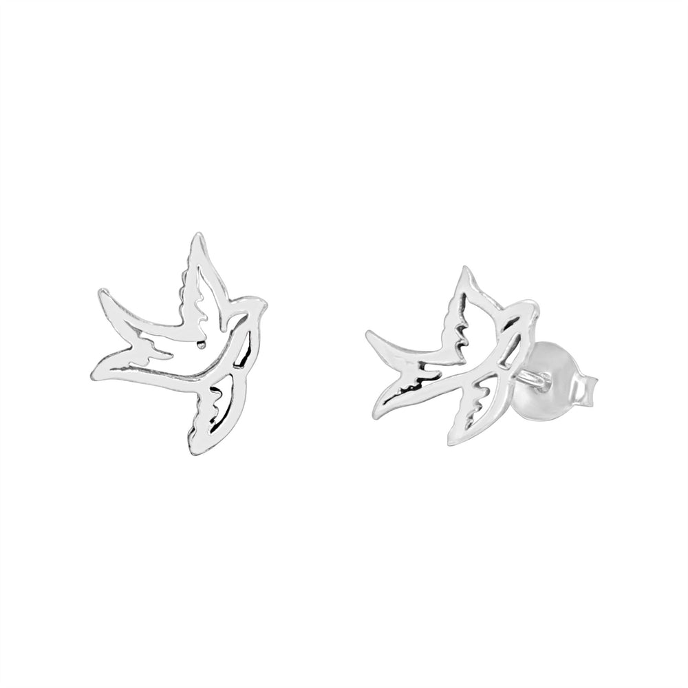 Sterling Silver Swallow Bird Stud Earrings - Dainty Animal Design