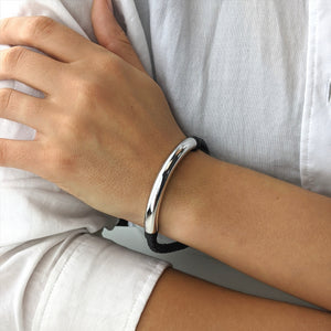 
                  
                    Sterling Silver & Black Leather Braid Tube Wristband Bracelet
                  
                