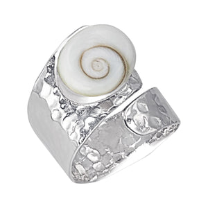 
                  
                    Sterling Silver Wide Hammered Shiva Eye Shell Ring - Wraparound Design
                  
                