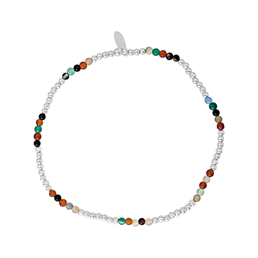 Sterling Silver Multicoloured Agate Bracelet - Rainbow Gemstone Beads