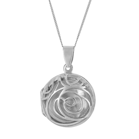 Sterling Silver Cut-Out Pattern Round Locket Pendant Necklace