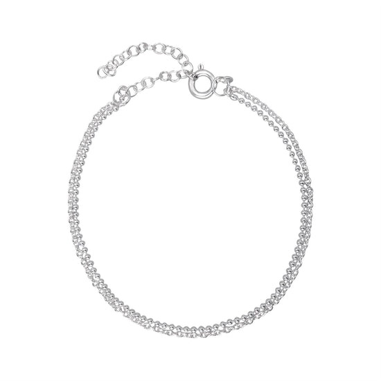 Sterling Silver Ball Chain Bracelet - Double Strand and Cable Design