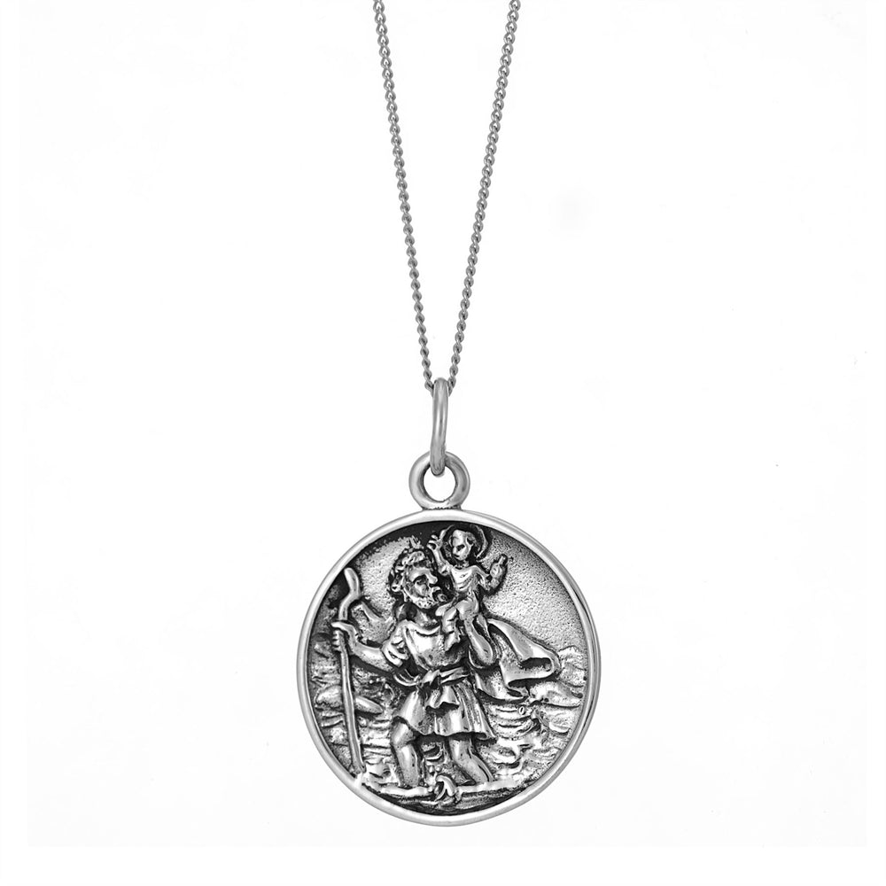 Sterling Silver Coin St. Christopher Pendant Necklace