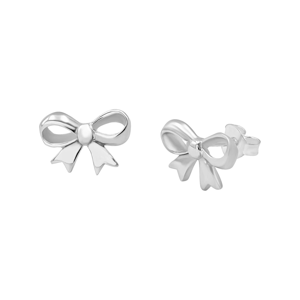 Sterling Silver Ribbon Bow Stud Earrings -  Small Loop Knot Studs