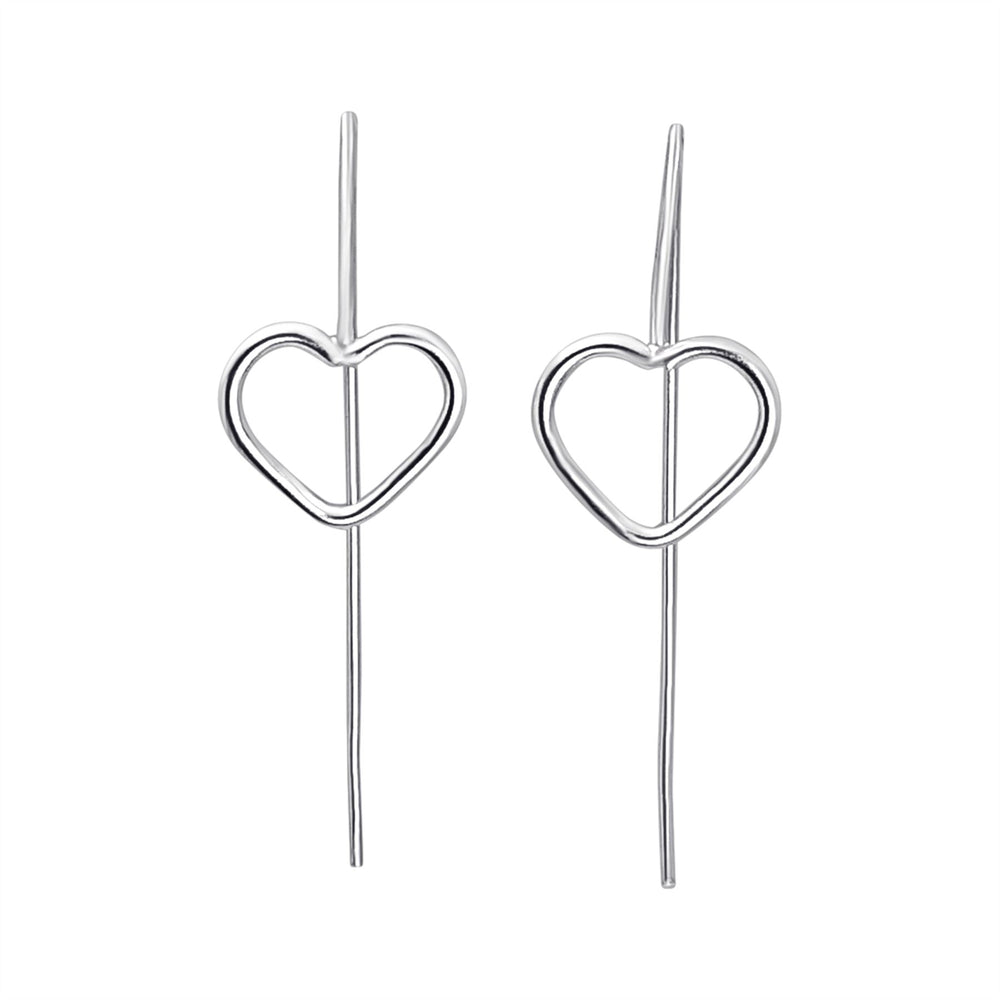 Sterling Silver Open Heart-Shaped Threader Earrings - Simple Design