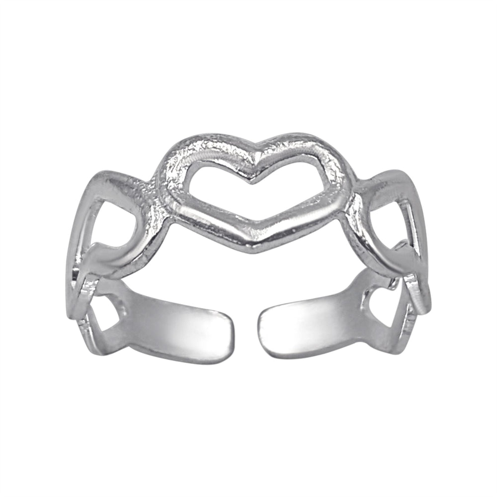 Sterling Silver Open Heart Toe Ring - Adjustable Midi Pinky Ring