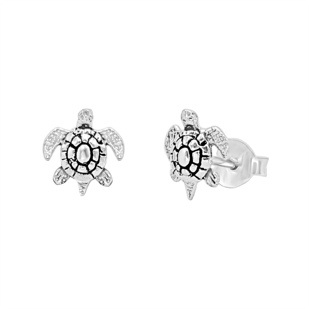 Sterling Silver Small Turtle Stud Earrings - Ocean-Inspired Studs