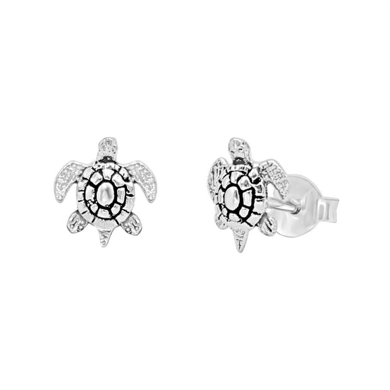 Sterling Silver Small Turtle Stud Earrings - Ocean-Inspired Studs