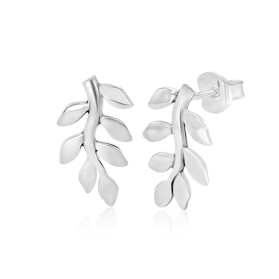 Sterling Silver Leaf Vine Stud Earrings - Nature-Inspired Studs