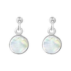 
                  
                    Sterling Silver Round Mother of Pearl Drop Earrings - Gemstone Studs
                  
                