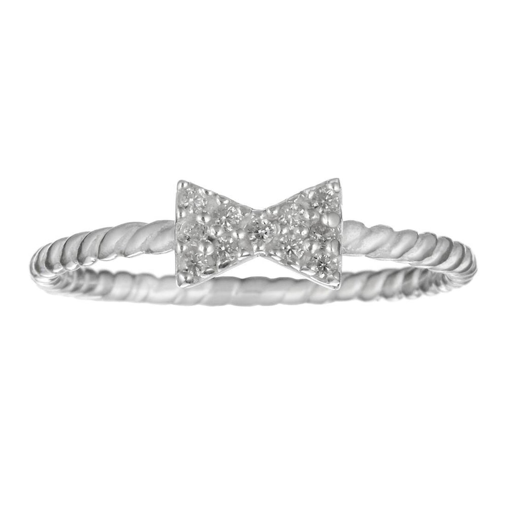 Sterling Silver 11 Tiny CZ Rope Bow Small Cute Ring