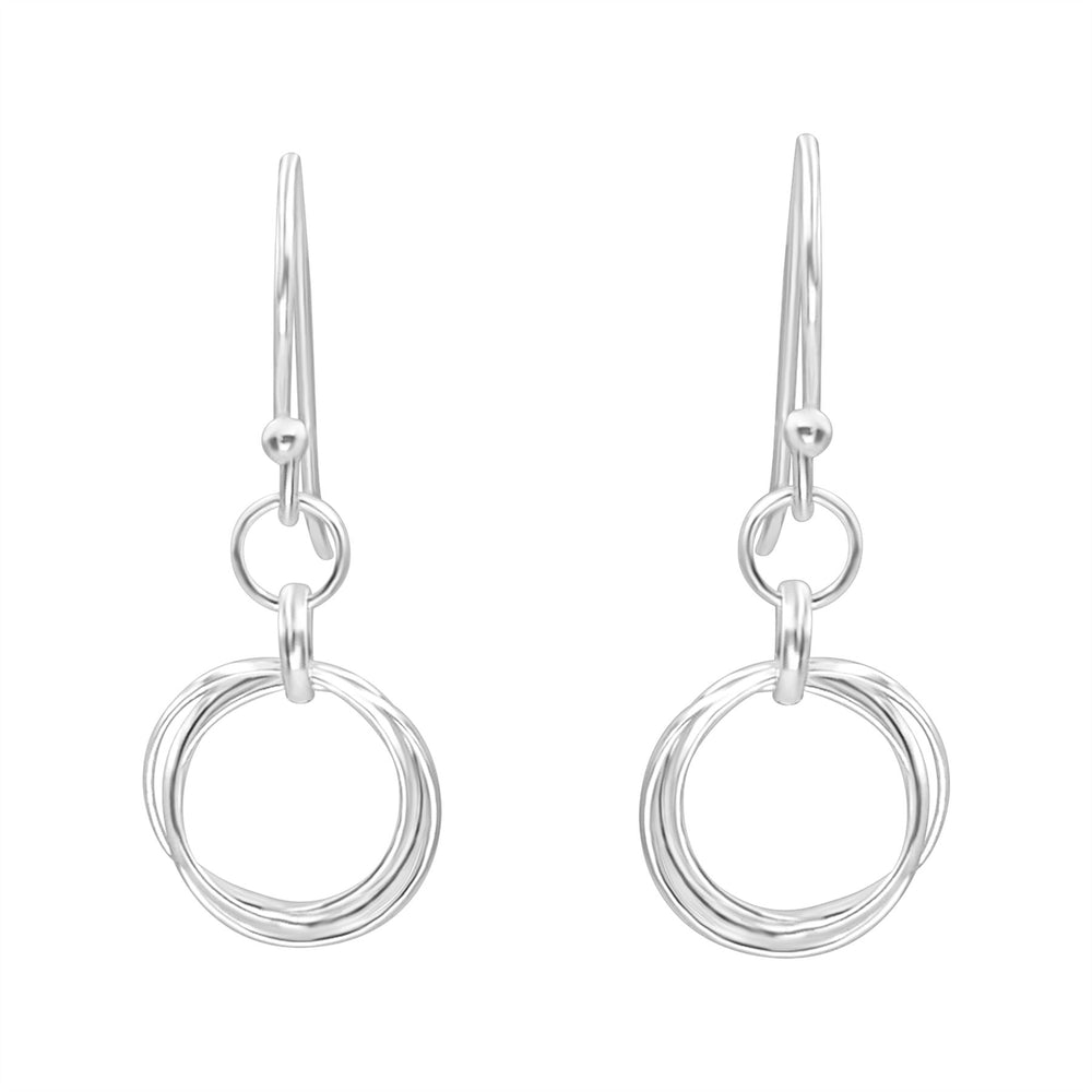 Sterling Silver Triple Interlocking Circle Drop Earrings