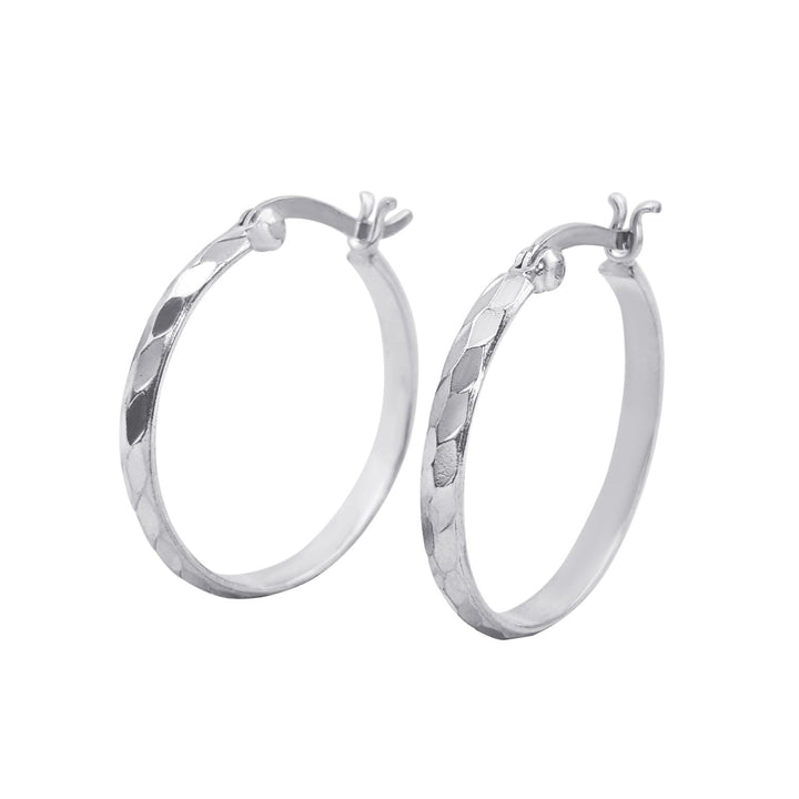 Sterling silver diamond cut hoop earrings — 25mm faceted medium hoops