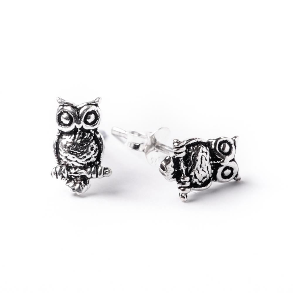 Sterling Silver Small Owl Stud Earrings