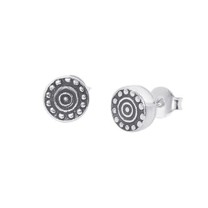 
                  
                    Hill Tribe Silver Round Stud Earrings Spiral Floral Motif Studs
                  
                