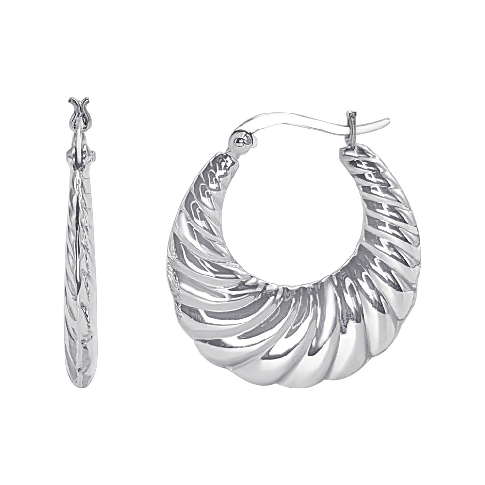 Sterling Silver Chunky Croissant Hoop Earrings - 30mm Ribbed Tapered