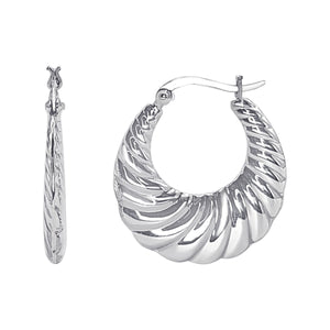 
                  
                    Sterling Silver Chunky Croissant Hoop Earrings - 30mm Ribbed Tapered
                  
                