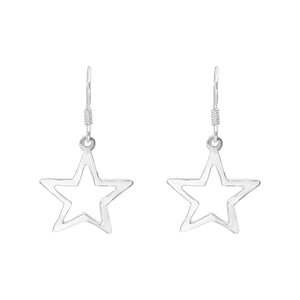 
                  
                    Sterling Silver Hammered Open Star Dangle Earrings - Celestial Design
                  
                