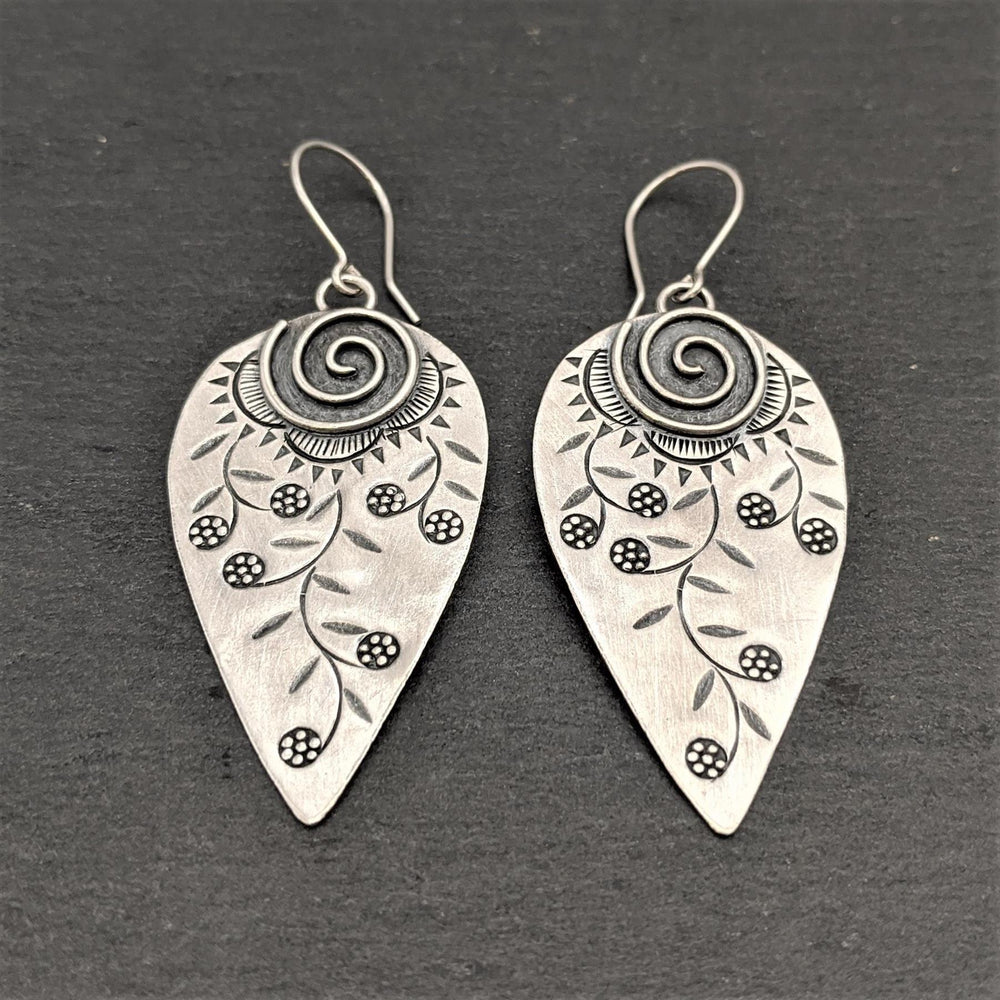 
                  
                    Karen Hill Tribe Silver Flower Engraved Leaf Dangle Earrings
                  
                