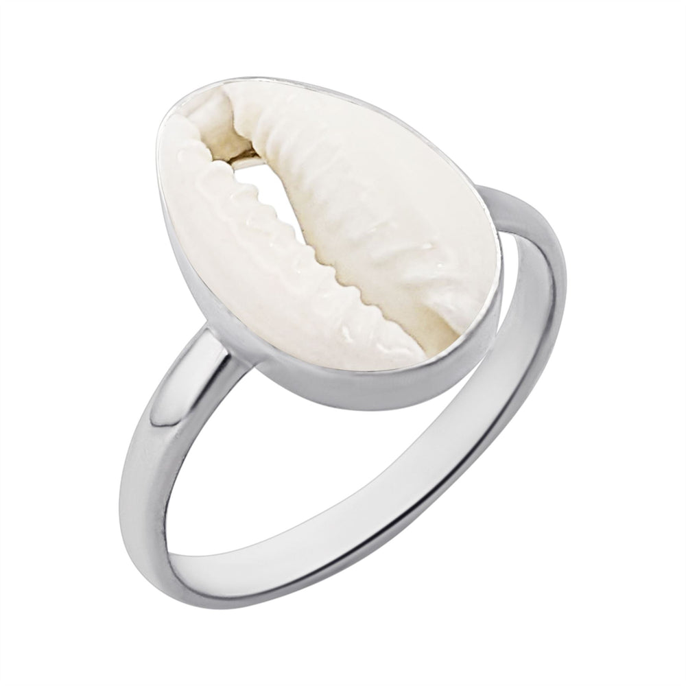 Sterling Silver Cowrie Shell Ring - Beach Style Natural Seashell Band