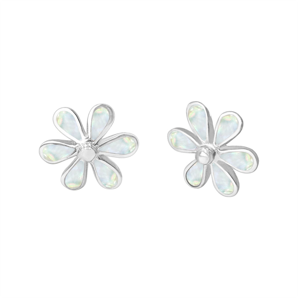 Sterling Silver Mother of Pearl Flower Stud Earrings - Gemstone Studs