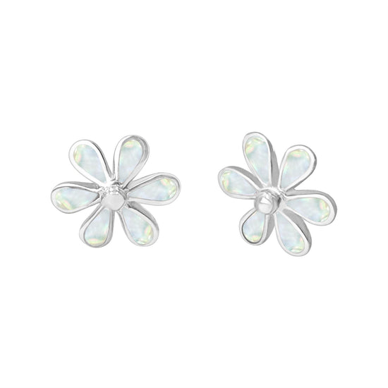 Sterling Silver Mother of Pearl Flower Stud Earrings - Gemstone Studs