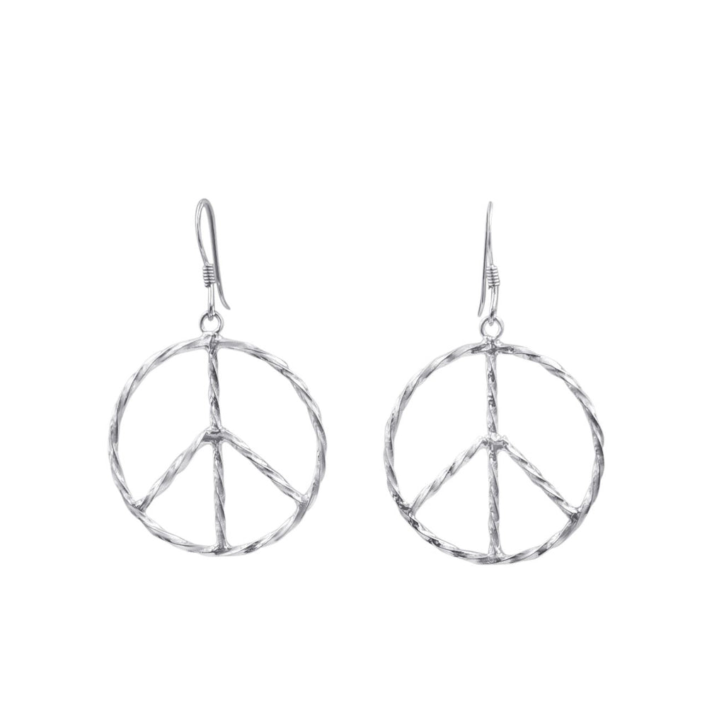 Sterling Silver Large Peace Sign Dangle Earrings Twisted Square Tube