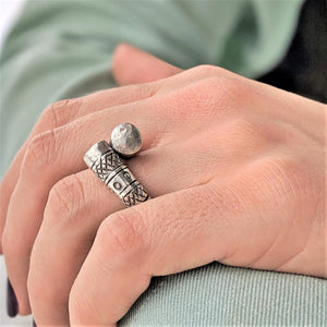 
                  
                    Karen Hill Tribe Silver Chunky Wraparound Tribal Motif Ring
                  
                