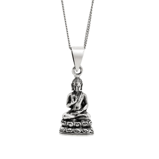 Sterling Silver 3D Seated Buddha Necklace - Protective Amulet Pendant