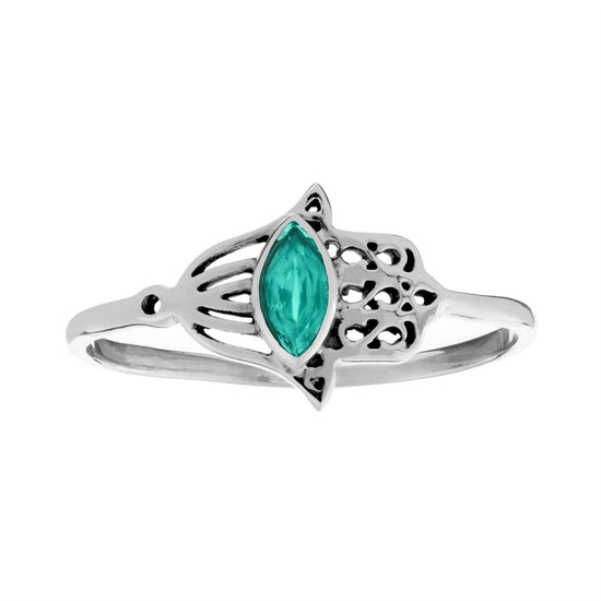 Sterling Silver Iolite Filigree Fatima Hamsa Hand Stackable Ring