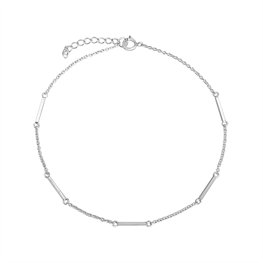 Sterling Silver Bar Bead Anklet - Elegant Cable Chain Ankle Bracelet