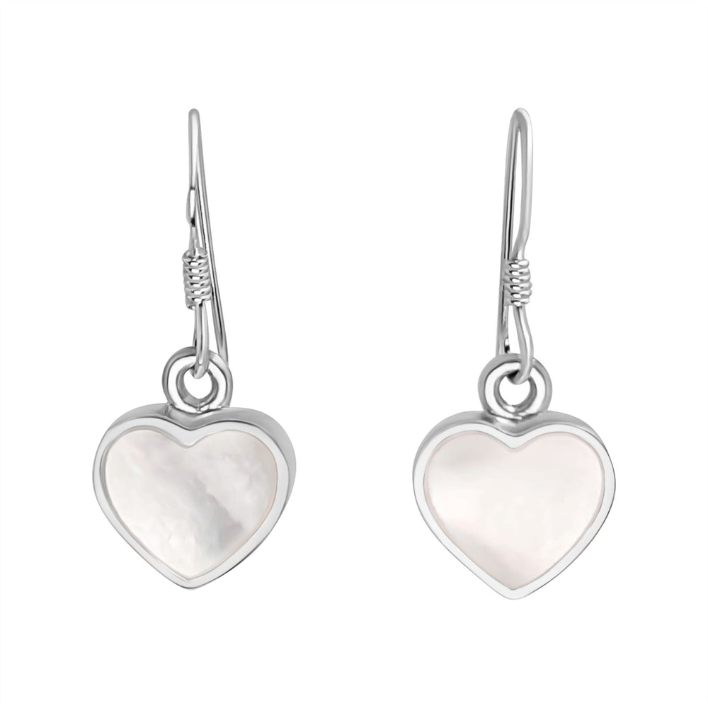 Sterling Silver Mother of Pearl Heart Dangle Earrings - French Hook