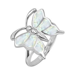 
                  
                    Sterling Silver Mother of Pearl Butterfly Ring - Statement Band Design
                  
                