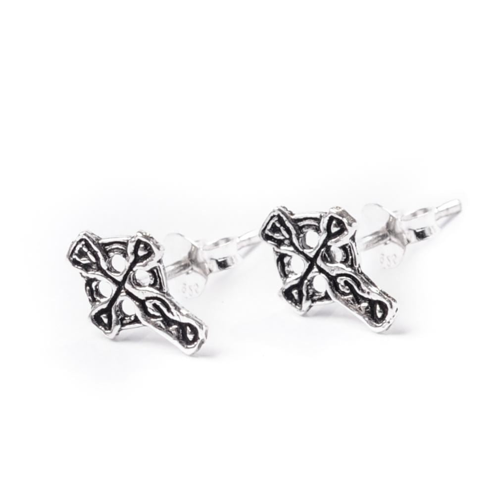 Sterling Silver Small Celtic Cross Stud Earrings Wiccan Jewellery