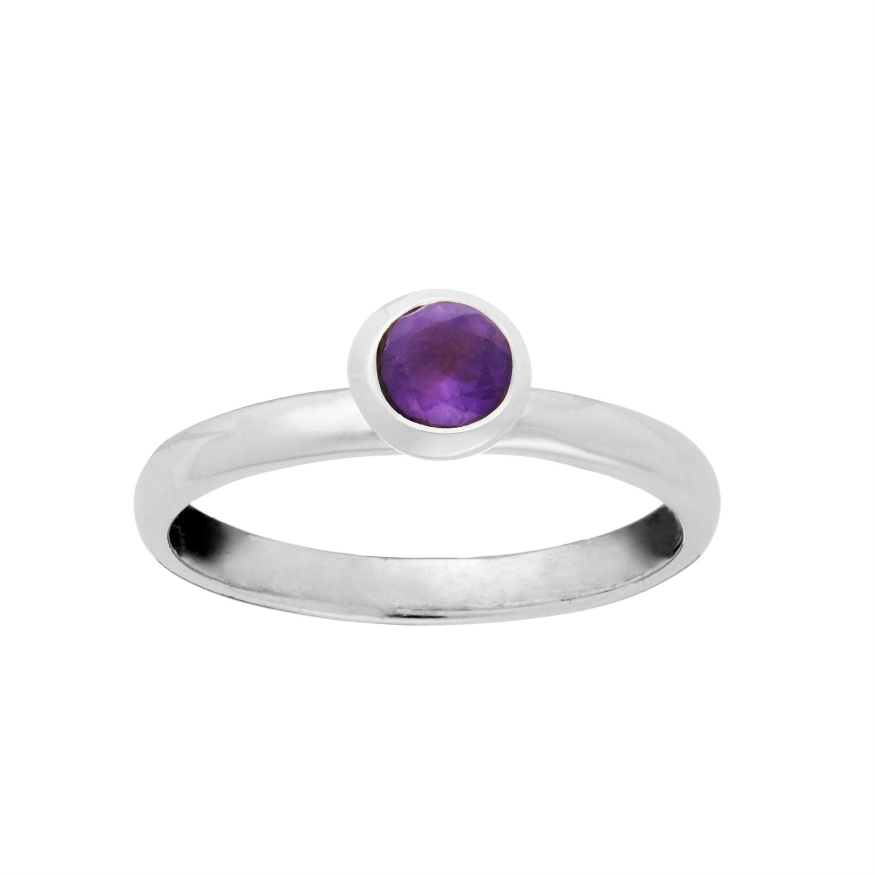 Sterling Round Amethyst Solitaire Ring Gemstone Stacking Band