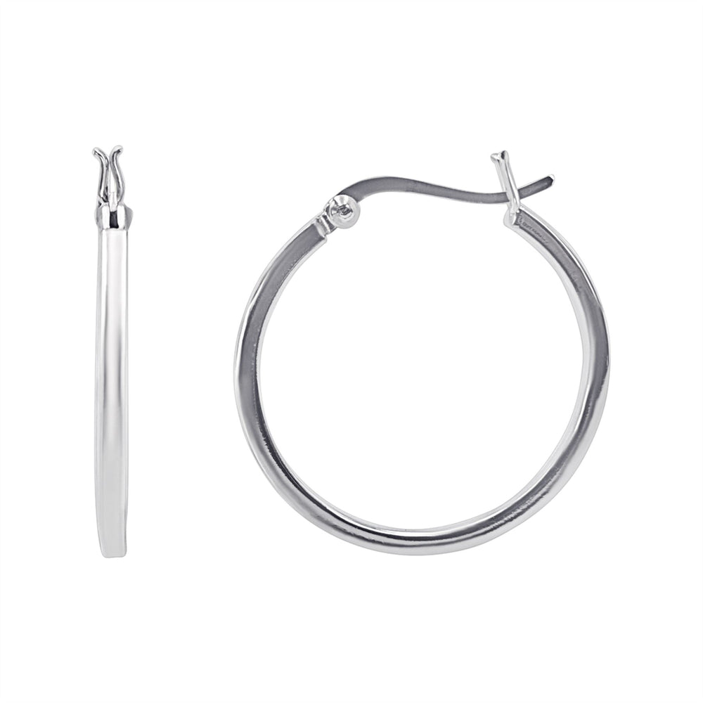 Sterling Silver Hoop Earrings - 30mm Minimalist Thin Square Tube Hoops