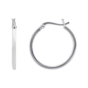 
                  
                    Sterling Silver Hoop Earrings - 30mm Minimalist Thin Square Tube Hoops
                  
                